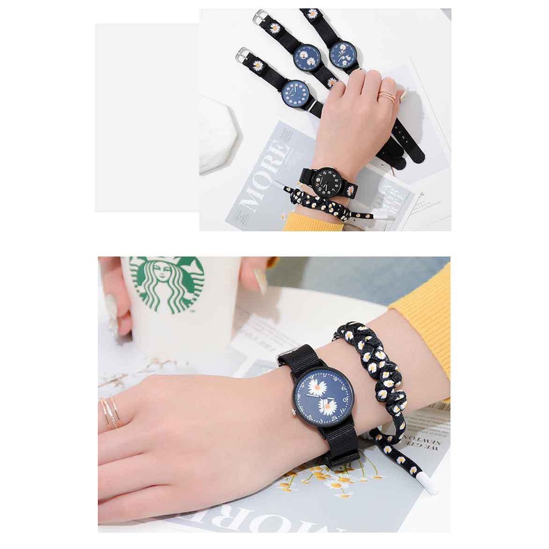 OVERFLOWS.ID Jam Tangan Analog Wanita Model Bulat Bunga Jam Analog Daisy Hitam Import Murah-2
