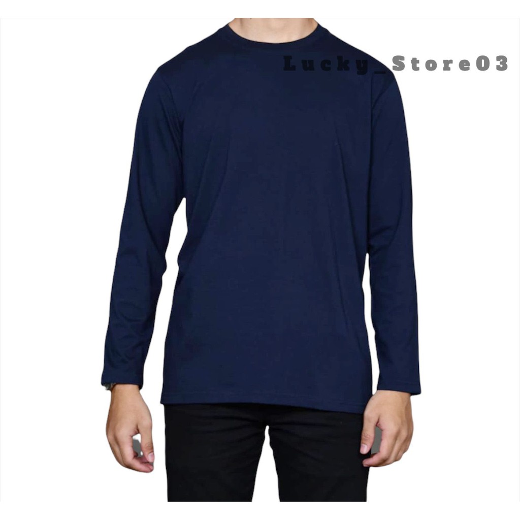 Kaos Navy Lengan Panjang / Kaos Tangan Panjang Biru Dongker