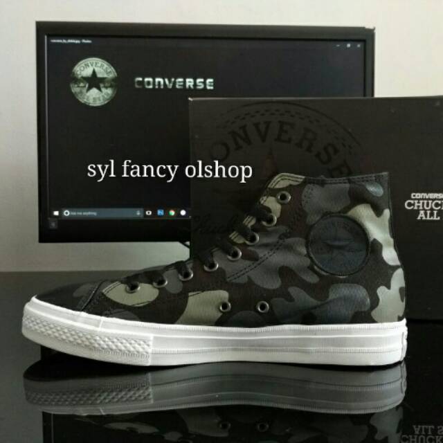 Sepatu Converse,, converse shoes Sneakers All Star HI CT Camo Black