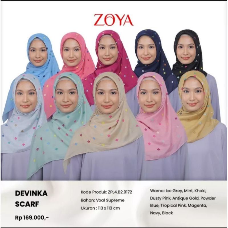DEVINKA SCARF ZOYA ORIGINAL TERBARU SEGIEMPAT ZOYA SEGIEMPAT MOTIF SEGIEMPAT VOAL