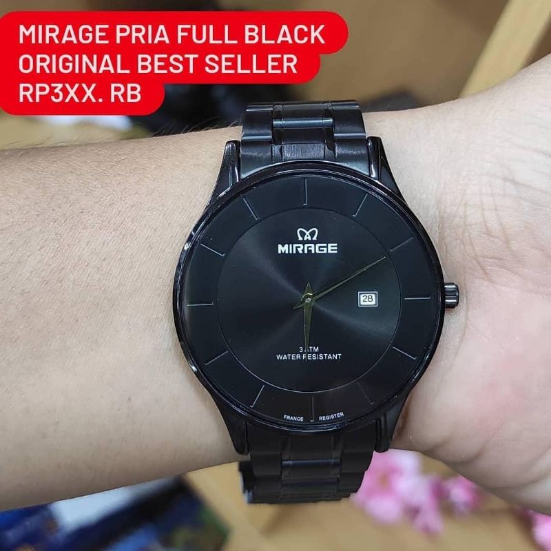 jam tangan mirage pria full black original