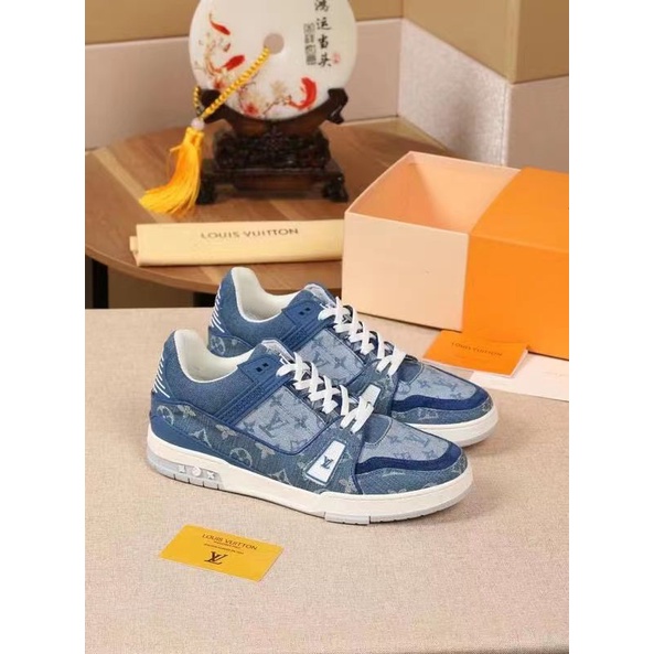 lv sneaker pria mirror men shoes run lou is vuitton sepatu cowok biru