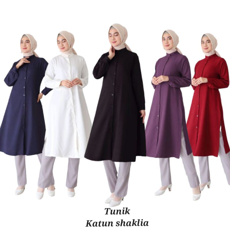 KEMEJA TUNIK WANITA POLOS REAL PICT ( BAHAN KATUN SYAKILA )