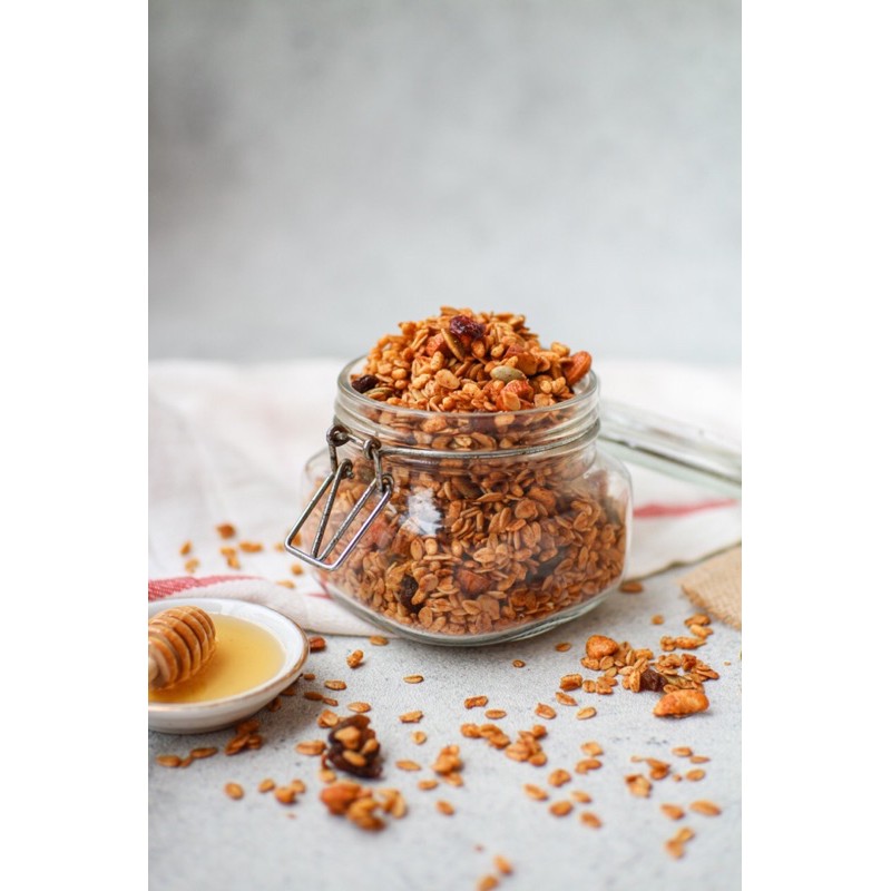 Honey Cinnamon Granola 100gr / 500gr - Almond, Cashew, Pumpkin Seed, Raisins - NO SUGAR - LUCKYBITE