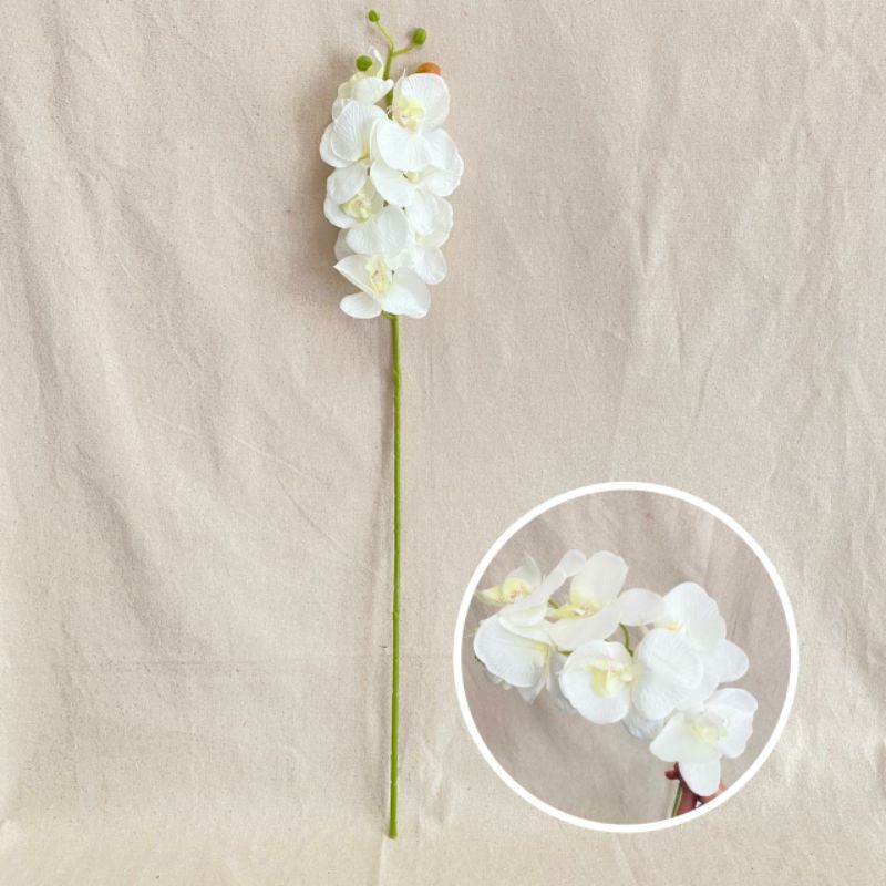 Bunga Anggrek Tunggal Premium P:80cm (satuan) Bunga Artificial / Bunga Plastik / Bunga Dekorasi-Putih