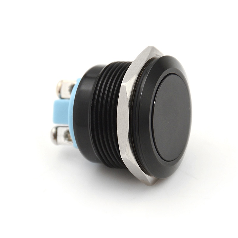 {LUCKID}1PC 22mm waterproof black momentary metal flat top push button switch