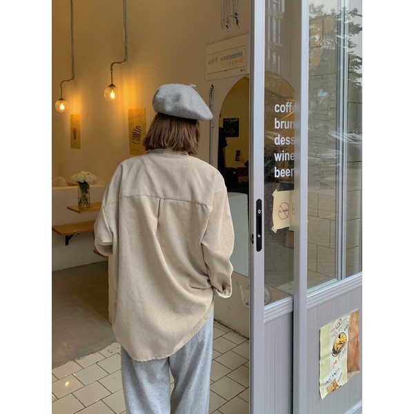 [chaoo.id]Korean Retro Style Kemeja Lengan Panjang Wanita Blouse Corduroy Shirt Oversize Import Baju Atasa