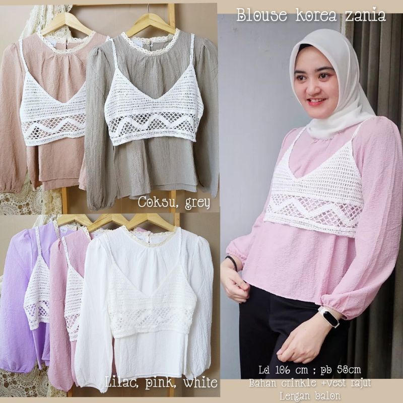 blouse korea crinkle airflow 2 in1 #atasan 2 in 1 import blouse rompi
