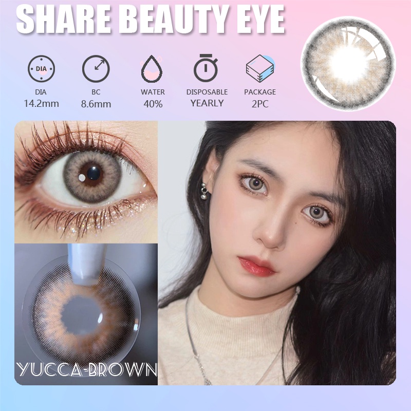 SOFTLENS EYESHARE NEW NORMAL / KPOP BIG EYES 14.2MM 2PCS BIG EYE YUCCA GRAY BROWN