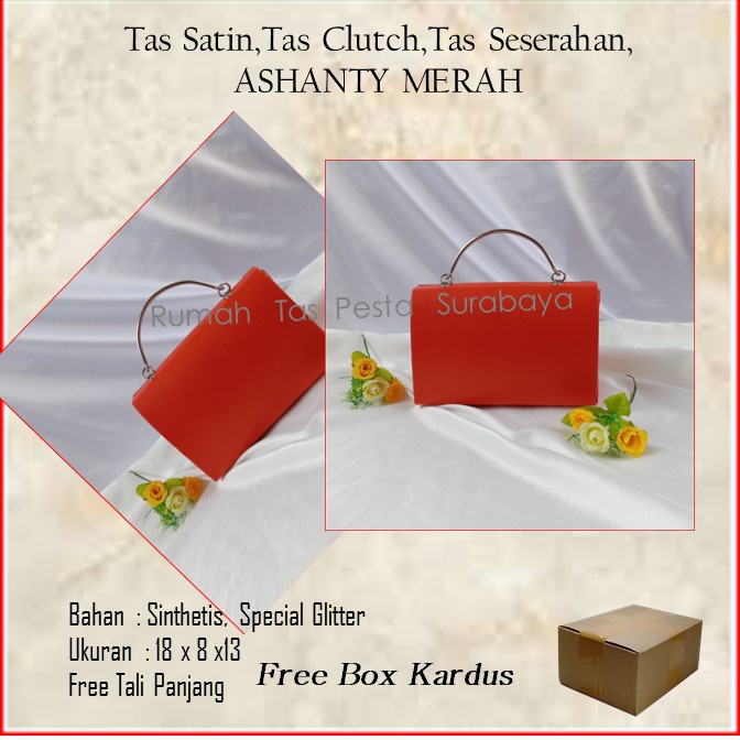 Tas Satin,Tas Clutch,Tas Seserahan,ASHANTY MERAH