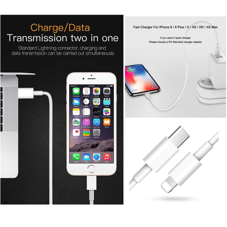 Kabel Sync Data Charge USB 3.1 Type C Male to Lightning Iphone 8p Male