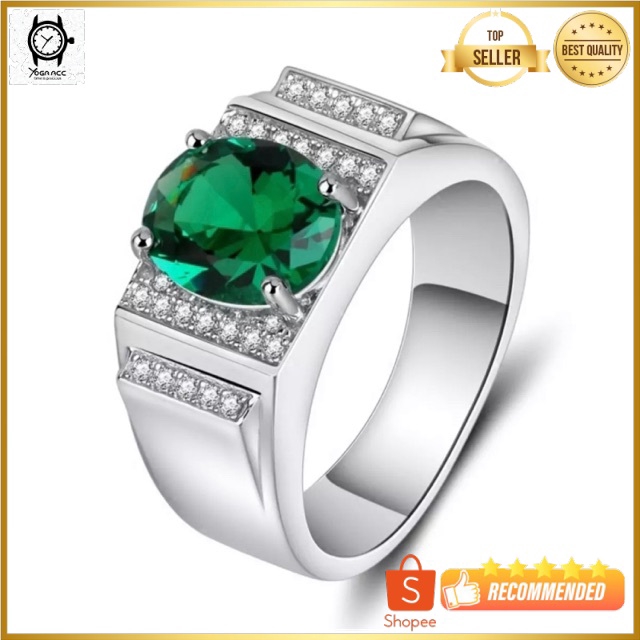 Cincin Perak Akik Zamrud Kristal Green Emerald High Quality