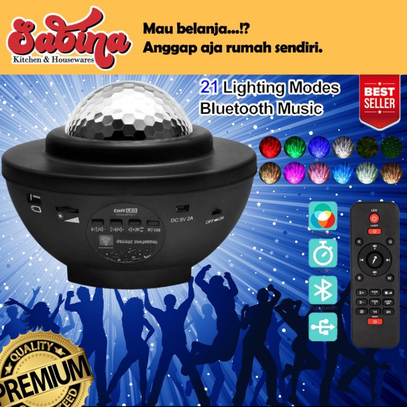 Lampu LED Proyektor Tidur Disko Speaker Bluetooth Remote Rechargeable