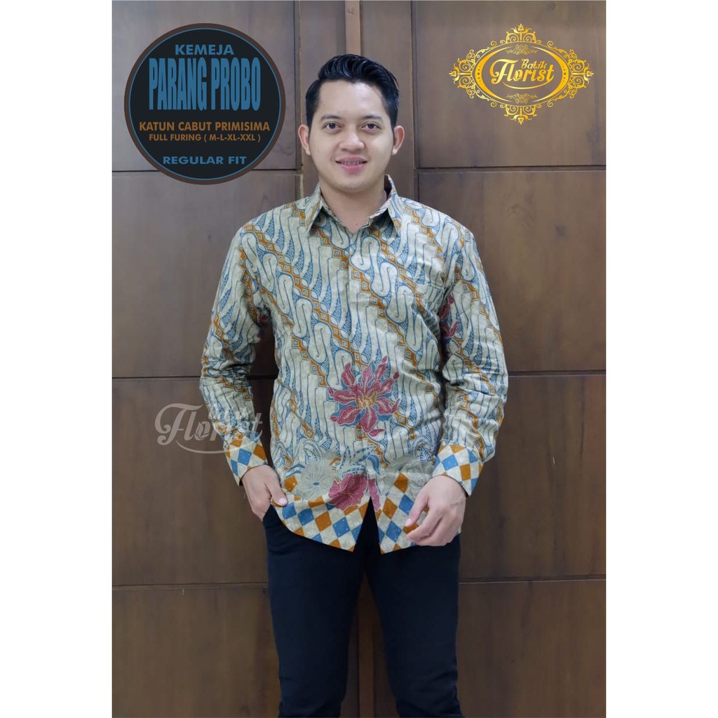 Batik Solo PARANG PROBO Kemeja Pria Full Furing Katun Cabut Primisima