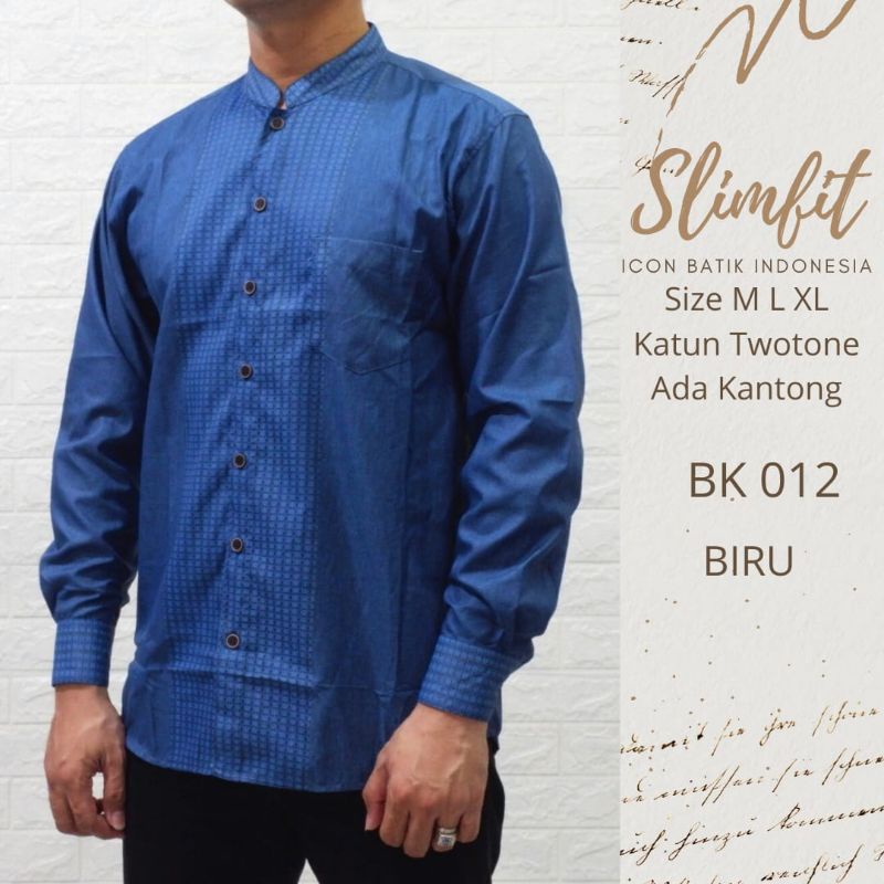 Kemeja Koko Pria Mewah / Pakaian Muslim Pria / Kemko Slimfit Biru