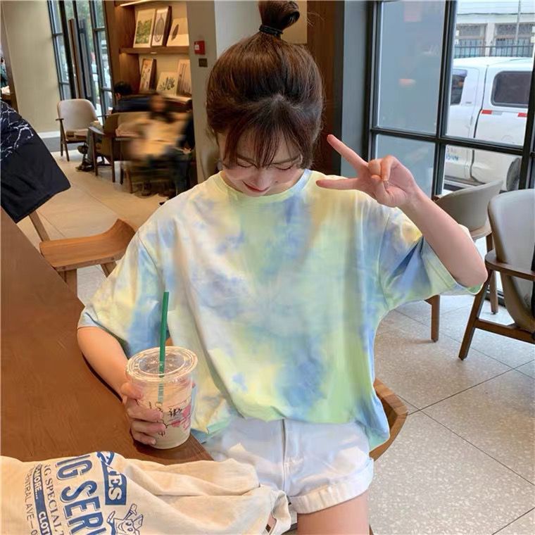 THISTLE SALE - Oversize Tee Tshirt Wanita Model Longgar Motif Abstrak Tie Dye