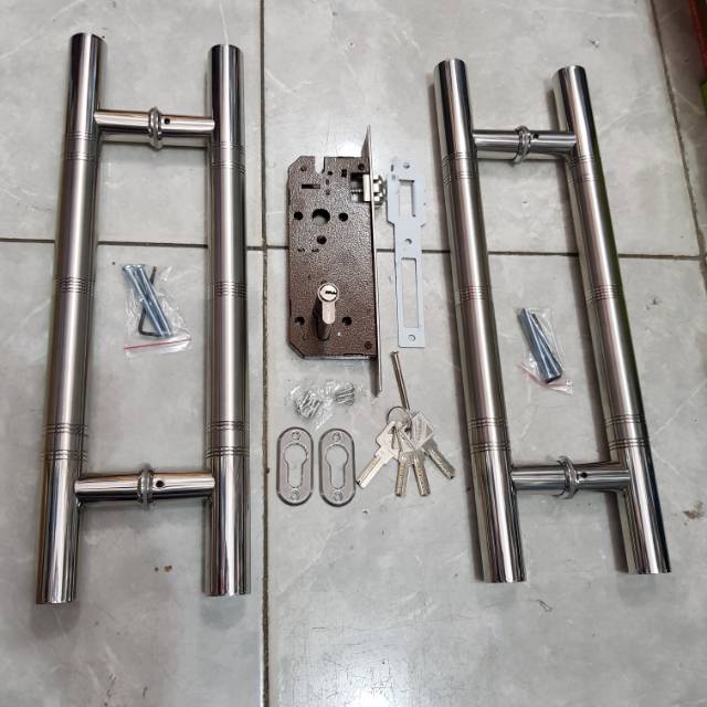 Handle pintu stainless baut tembus 45cm 2set+kunci