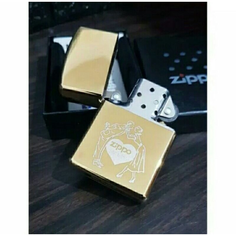 Mewah korek Api Zippo gold Motif Love Grade Ori