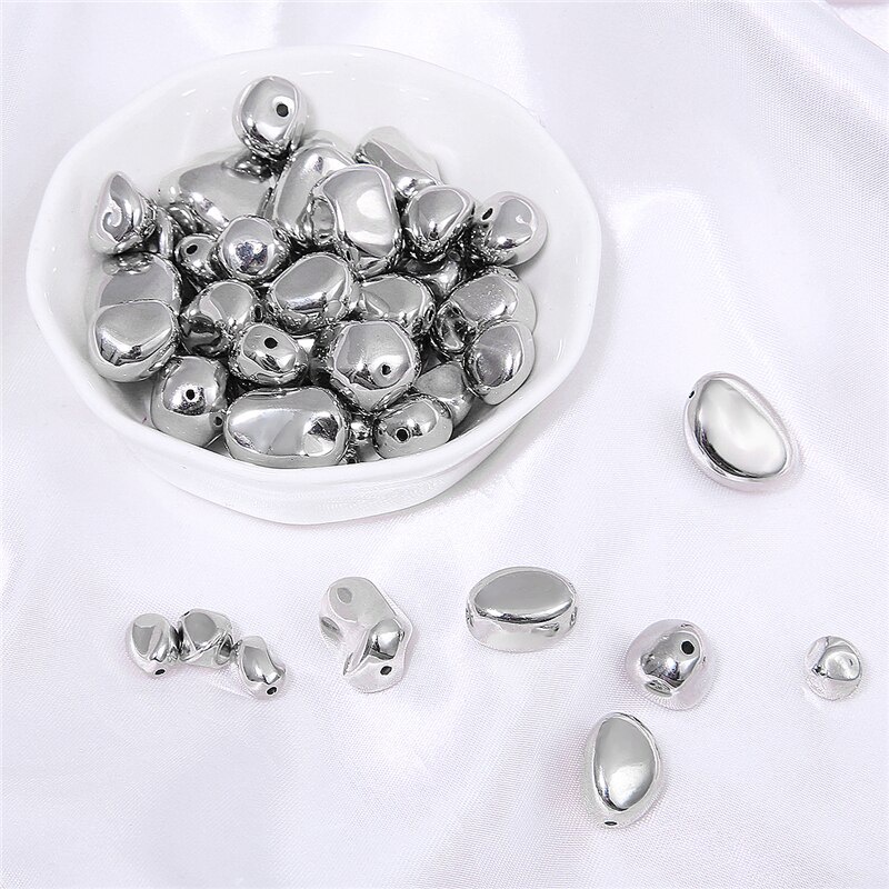 10-50 Pcs Perak Rhodium Disepuh Bentuk Yang Berbeda CCB Manik-manik Longgar untuk Kalung Gelang Anting-Anting Manik Membuat DIY Perhiasan Temuan