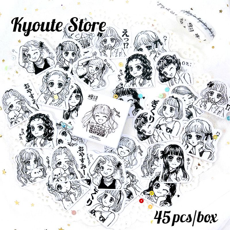 

45 pcs Sticker Cute Japan Chibi Girl Expression Scrapbook Journal Bujo DIY Bujo Planner
