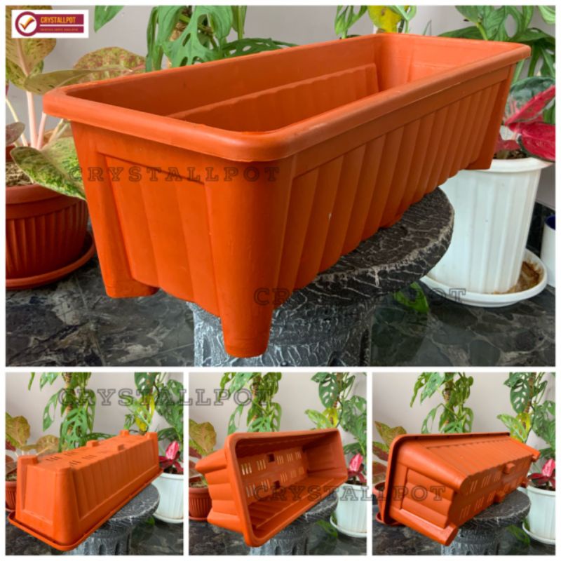 pot bunga tanaman panjang bergelombang high way 50cm - PJG MERAH BATA