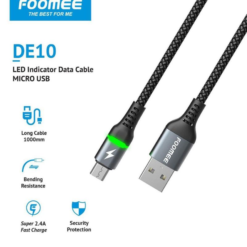 100% ORI Cable Data Micro Fast Charging De10 Foomee