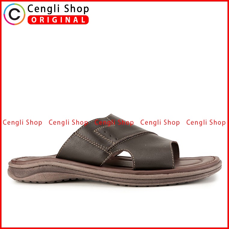 SANDAL SLIDE KULIT ANDRE VALENTINO PRIA ORIGINAL CASUAL COKLAT AVM07