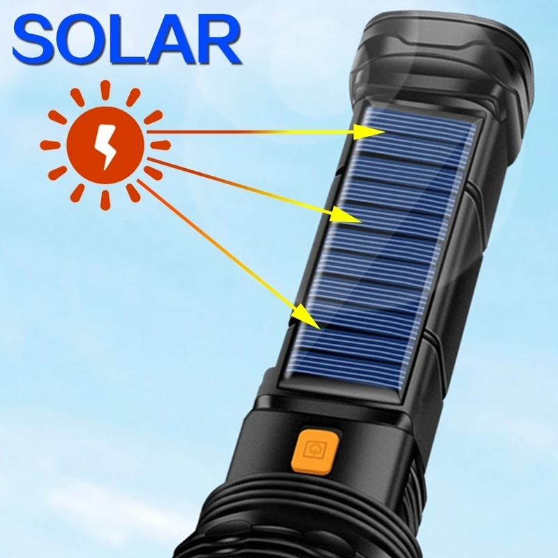 (Solar Usb Rechargeable Lampu Senter Led Cob 3 Mode Tahan Air Untuk Hiking / Camping / Outdoor