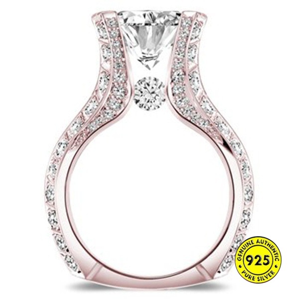 Cincin Pertunangan Bahan Sterling Silver 925 Plating Rose Gold 18k Hias Berlian Untuk Wanita