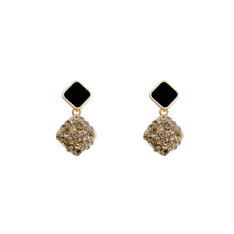 Anting Stud S925 Silver Needle Bentuk Geometris Aksen Berlian Untuk Wanita