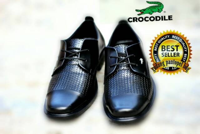 Fashion Men's Leather CROCODILE Shoes Hitam