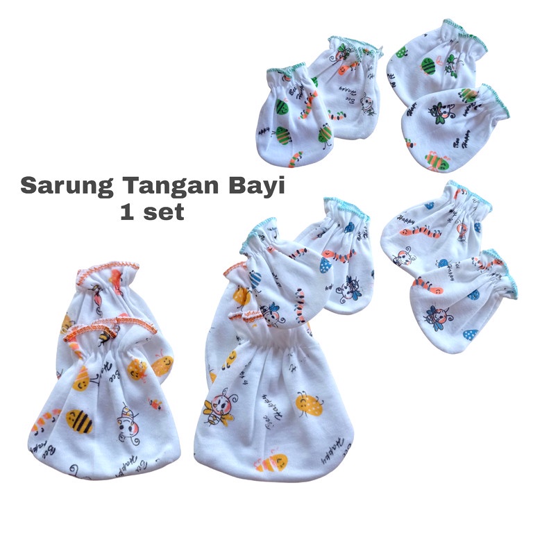 Sarung Tangan Bayi Print Putih Cotton