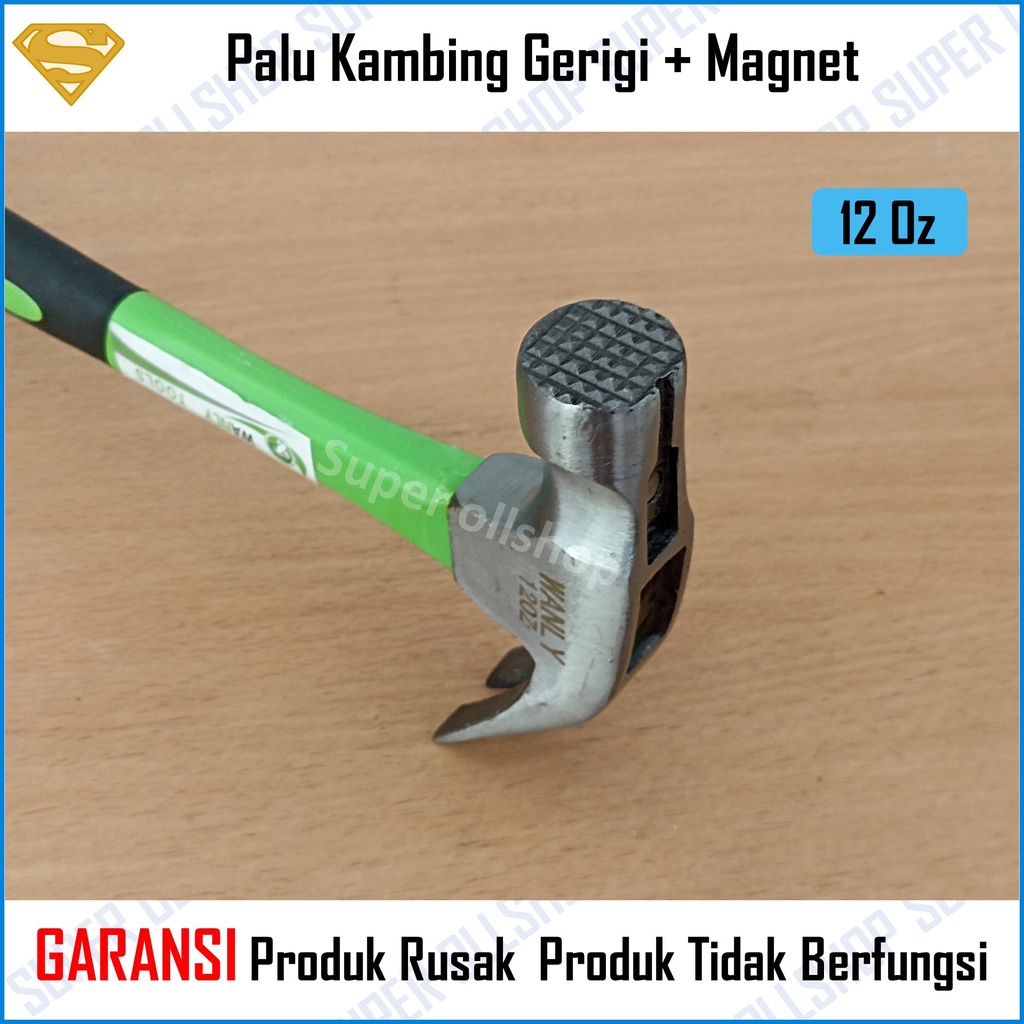 Palu Kambing Cabut Paku Martil Tukang Gerigi Magnet Gagang Fiber 12 Oz Claw Hammer Tanggung