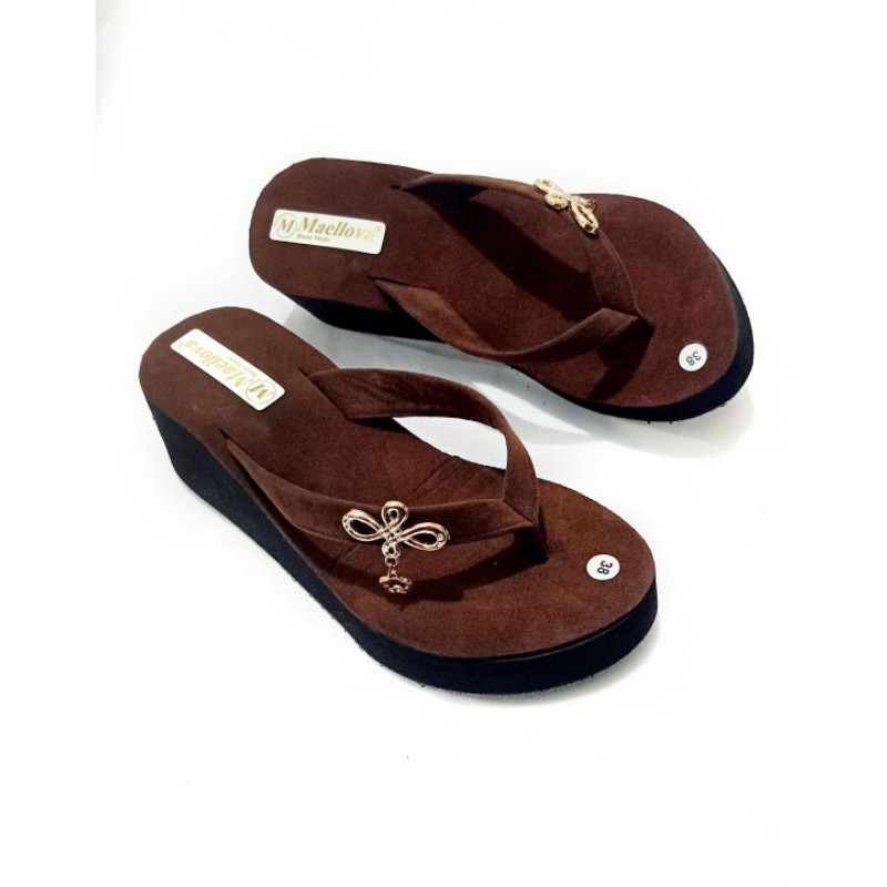 SANDAL WEDGES SPON BELUDRU CANTIK MARIA - SANDAL JAPIT SPON - SANDAL JAPIT WANITA (PRADA BROS)