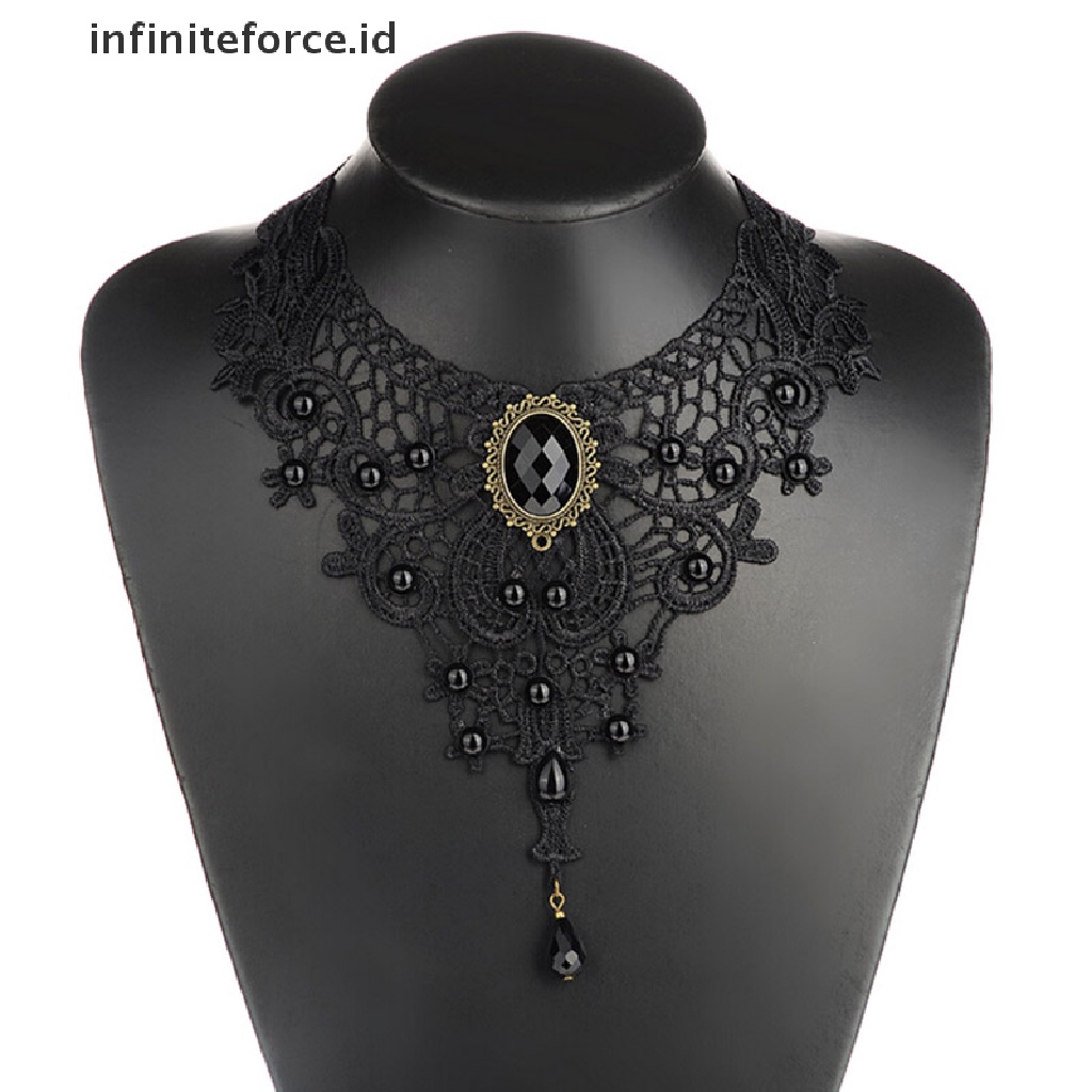 Kalung Choker Bahan Lace Warna Hitam Gaya Gothic Victorian Steampunk