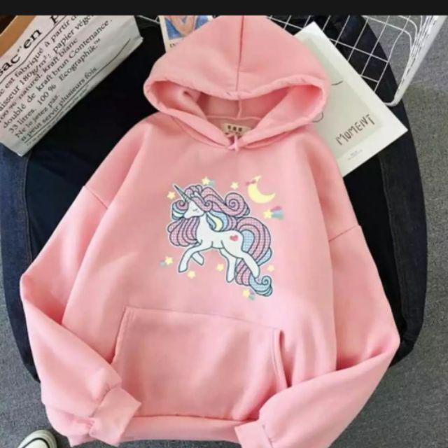 Terbaru!!! Sweater hoodie wanita unicorn/BAHAN babyterry ukuran all size-Pink