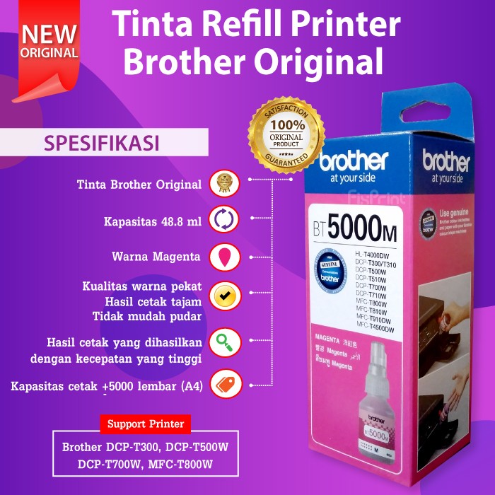 Tinta Brother BT5000 Printer T310 T710W MFC-T800W T810W T910DW T4500DW