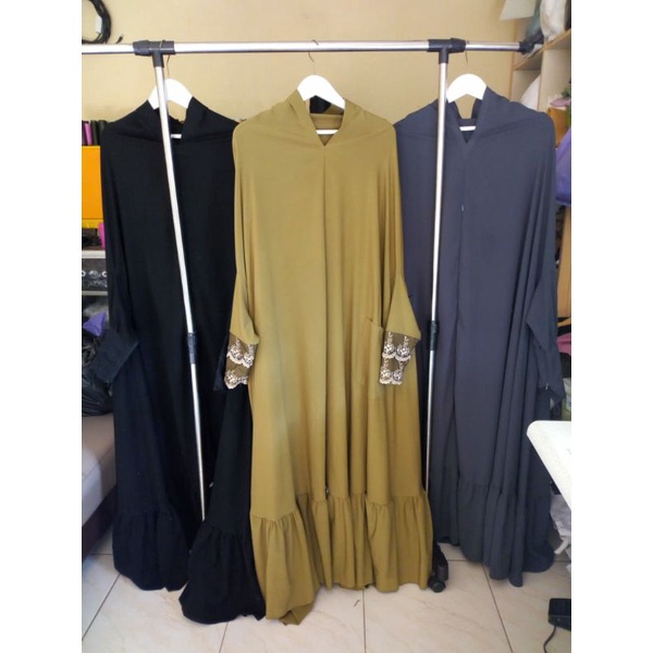 Floor Khimar Overhead Wolfis Jetblack Rimple Kerutan