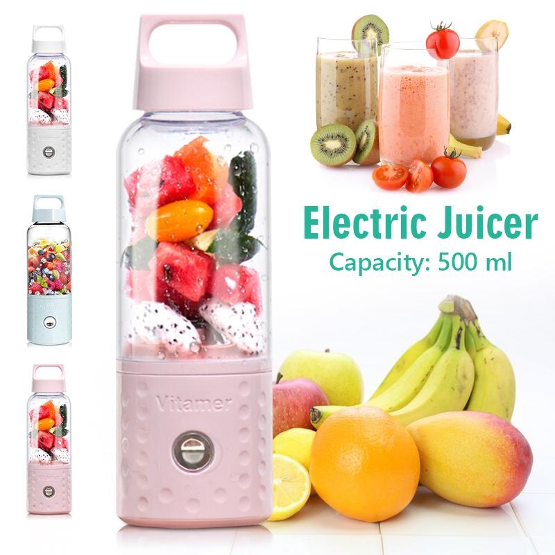 VITAMER Blender Juice Portable Mini Juicer 500ML botol Juice cup Ice Crusher USB Electric Blender 4 Mata Pisau