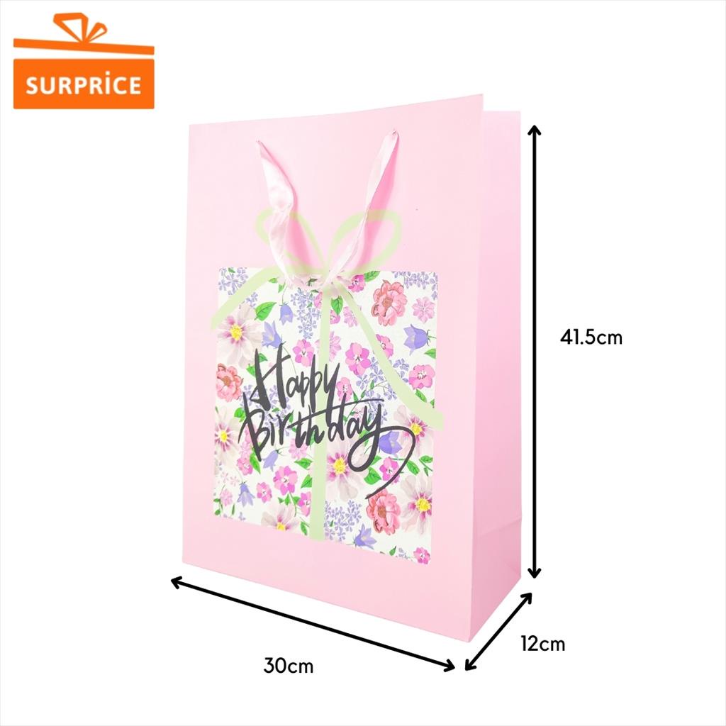 Surprice Paper Bag 30x41x12cm / Kantong Tas Kado Hadiah Ulang Tahun Birthday / Goodie Bag-HBD Pink