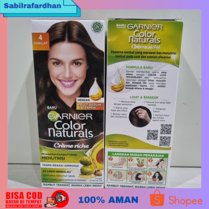 (COD PROMO) garnier color naturals cat pewarna semir rambut - 4 Brown Coklat