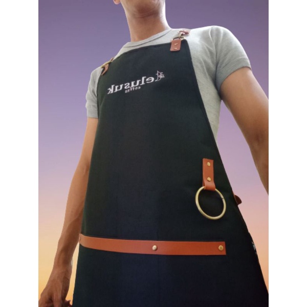 celemek barista apron cowok cewek cafe keren anti air logo keren custom bordir premium