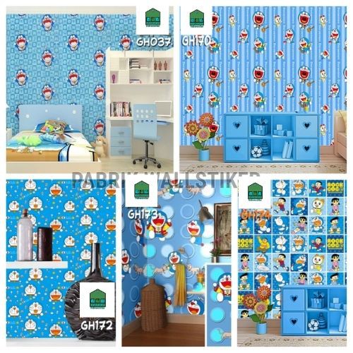 Wallstiker dinding hiasan dinding dekorasi dinding hiasan kamar anak motif doraemon ukuran 45cmx9meter