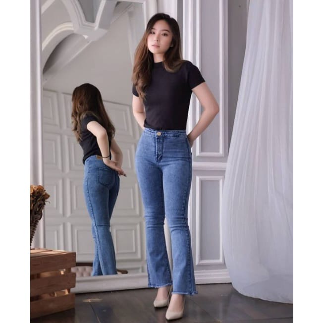 MAGCUN - Celana Highwaist Jeans Wanita - Highwaist Jeans SWEET Cutbray Rawis BOOT CUT27-34