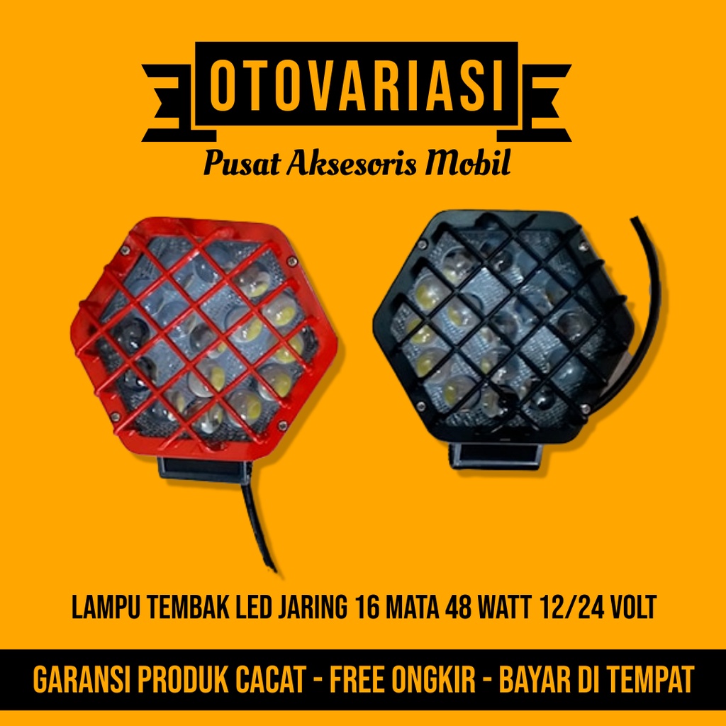 Work LED Jaring Sorot Lampu Tembak Motor Mobil Truck Truk 16 Mata 48 Watt 12-24 Volt