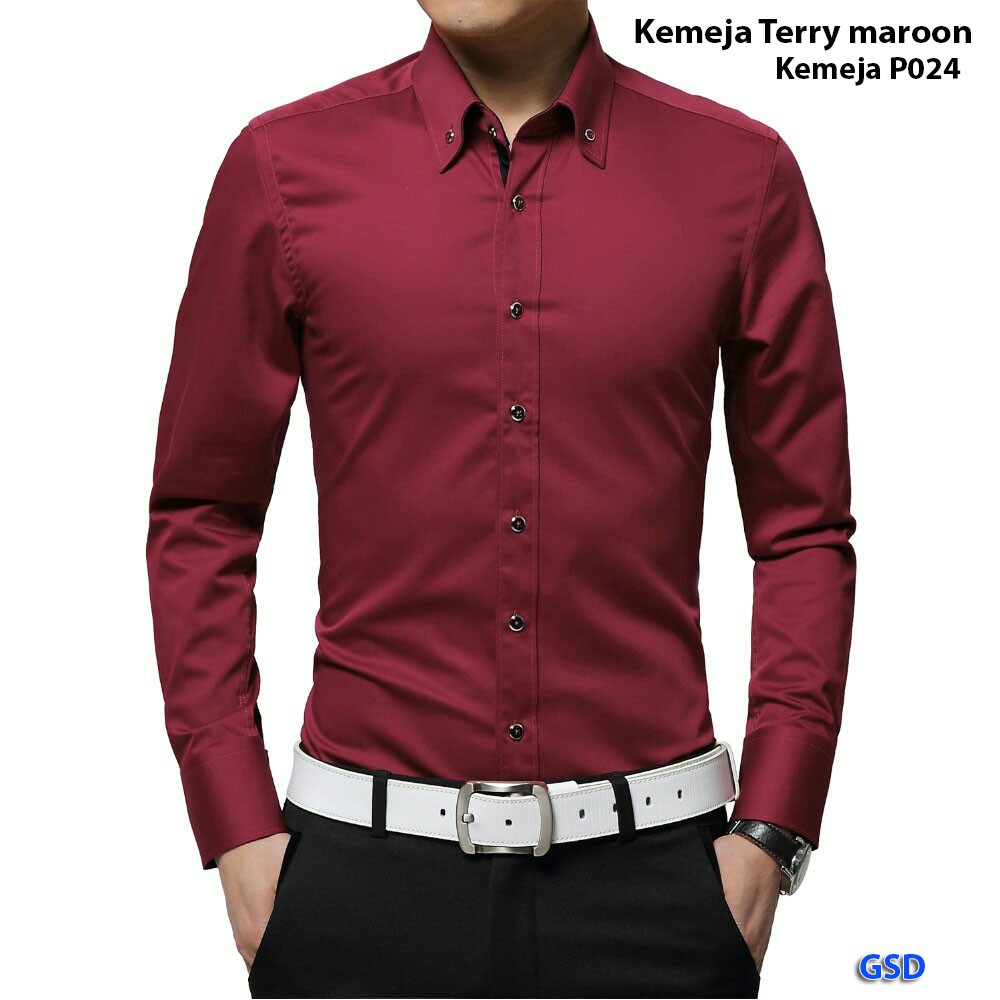 kemeja terry marun/kemeja casual lengan panjang pria/kemeja formal cowok/kemeja kerja kantoran