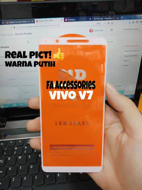 TEMPERED GLASS 5d Full Lem VIVO V7 HITAM PUTIH