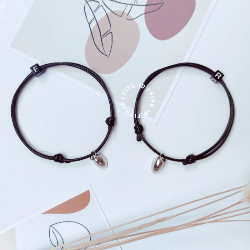 2 PCS/1SET GELANG MAGNET LOVE SILVER BISA REQUEST INISIAL atau NAMA / GELANG COUPLE PASANGAN