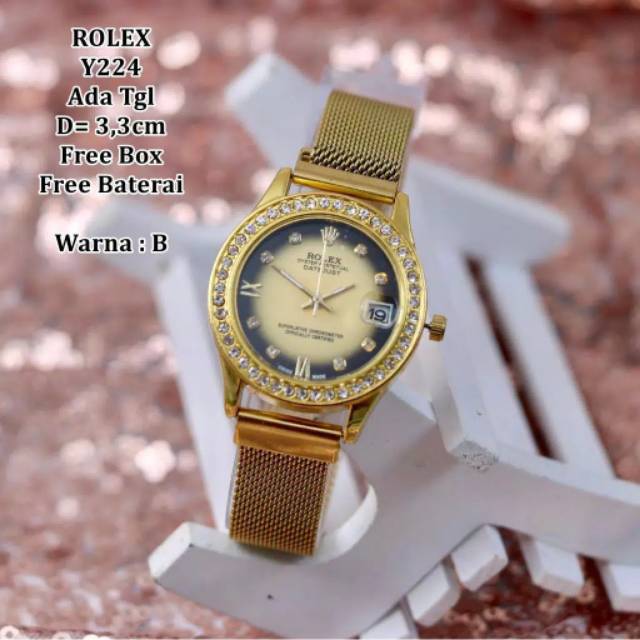 Jam Tangan Wanita Rolex Magnet Diamond Romawi Tanggal Aktif