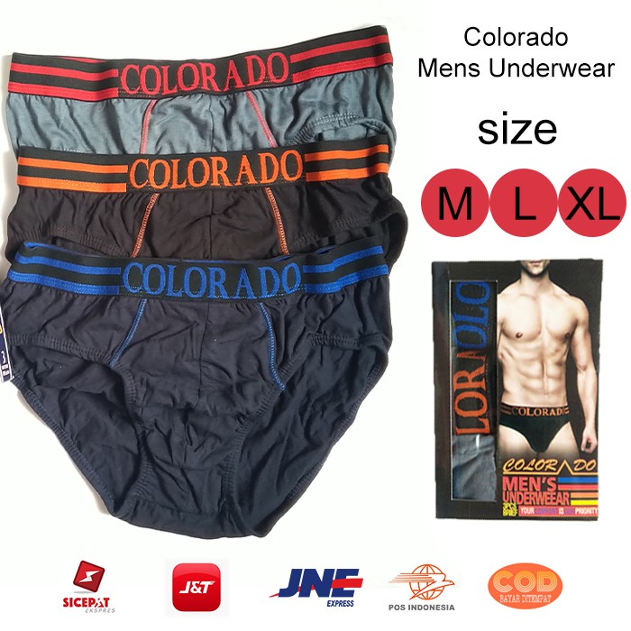 [3pcs] Celana Dalam Pria Katun Mens Brief Underwear Colorado Size M,L,XL